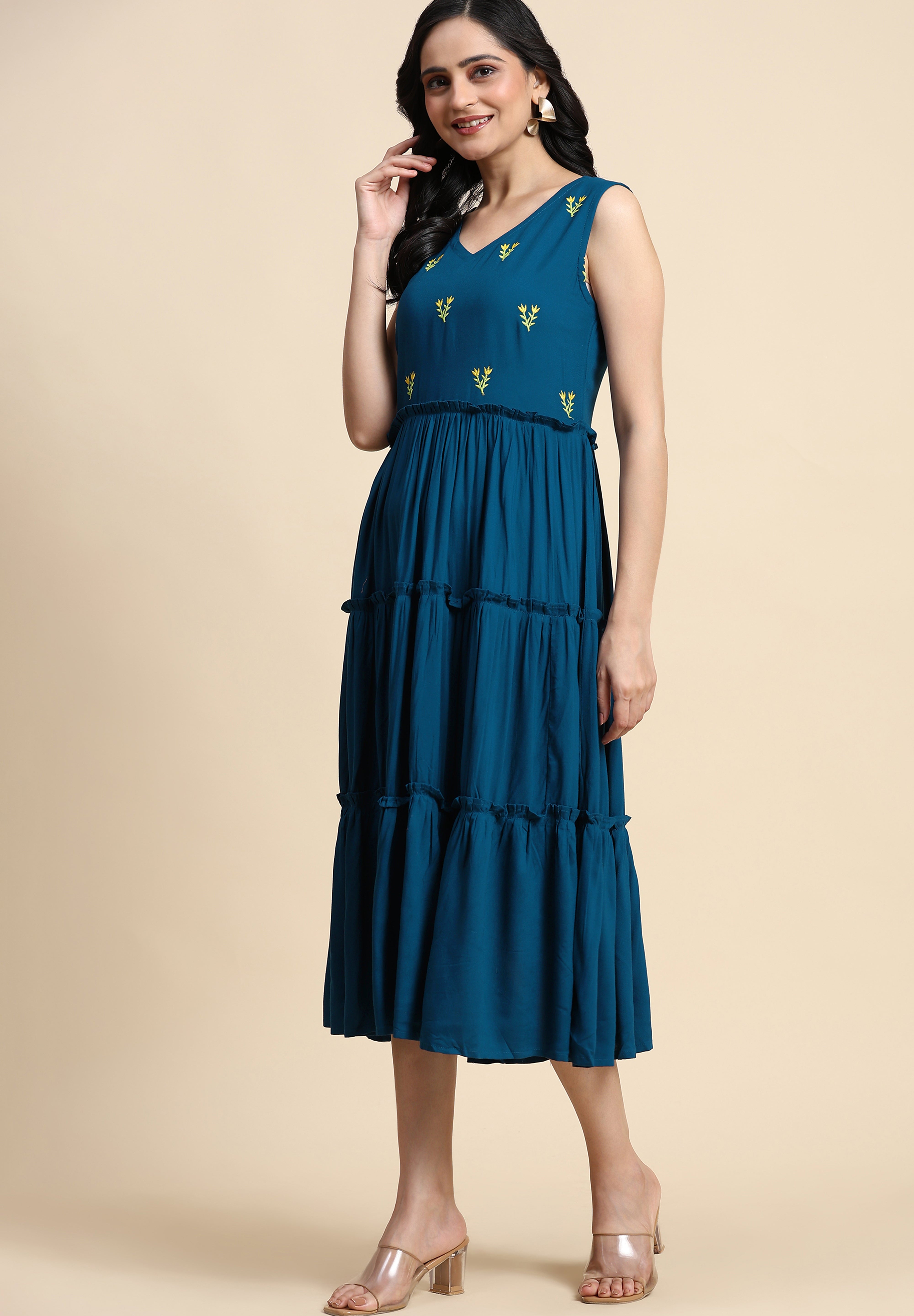 TRENDMALLS Western Dress Casual Loose Flowy Swing Shift Dress for Women Length:Midi Trendmallsin
