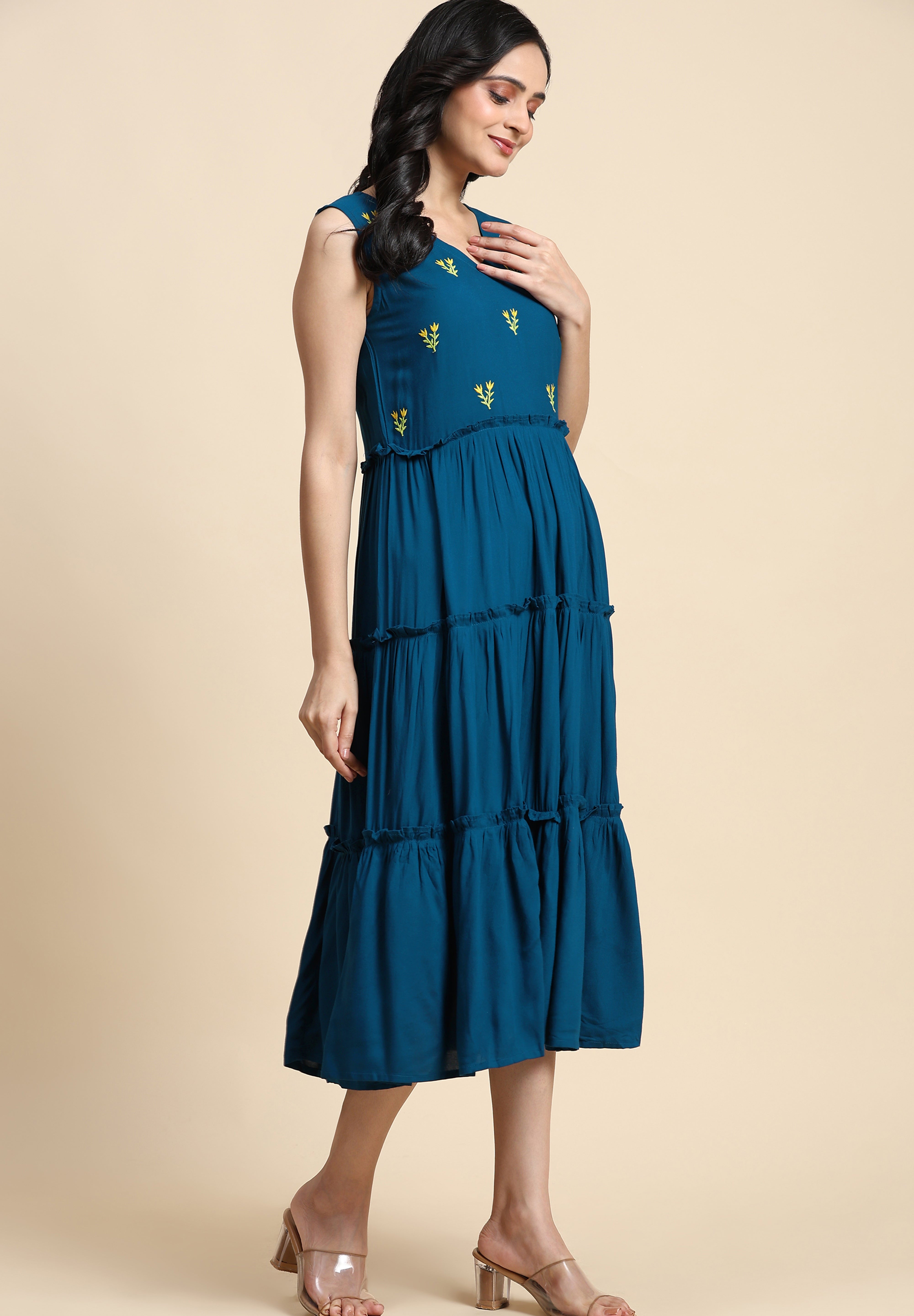TRENDMALLS Western Dress Casual Loose Flowy Swing Shift Dress for Women Length:Midi Trendmallsin