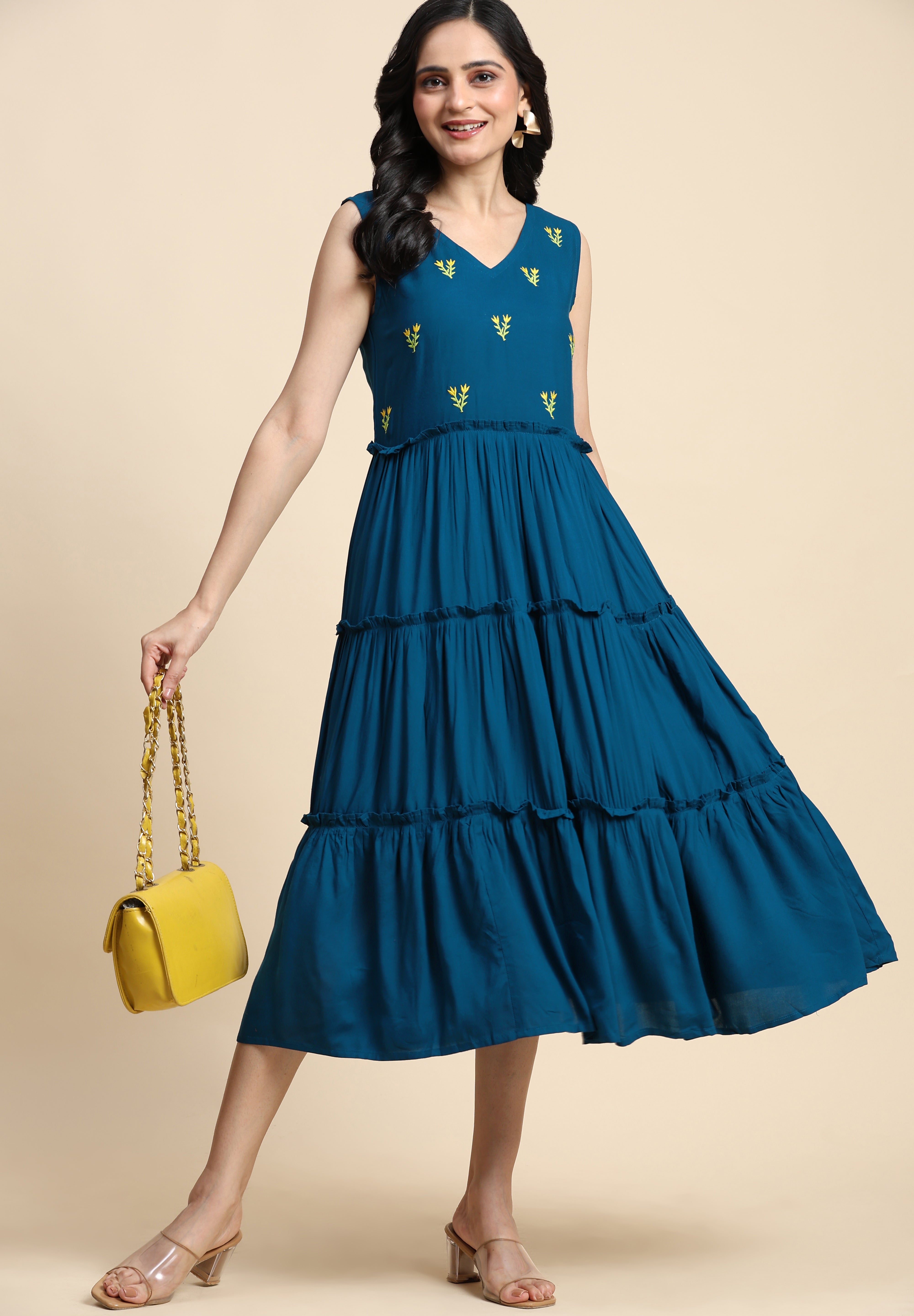 TRENDMALLS Western Dress Casual Loose Flowy Swing Shift Dress for Women Length:Midi Trendmallsin