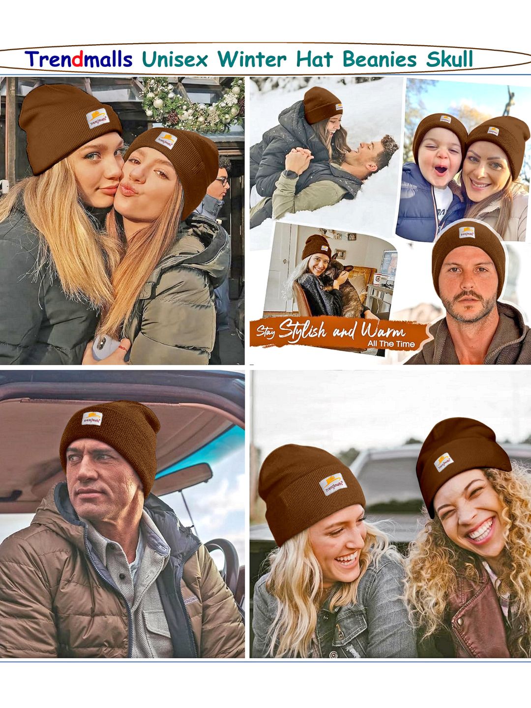 Mens/Women/Kids Cap Unisex Hat Knit Cuffed Beanie Cap for Men Stylish (Brown) Trendmallsin