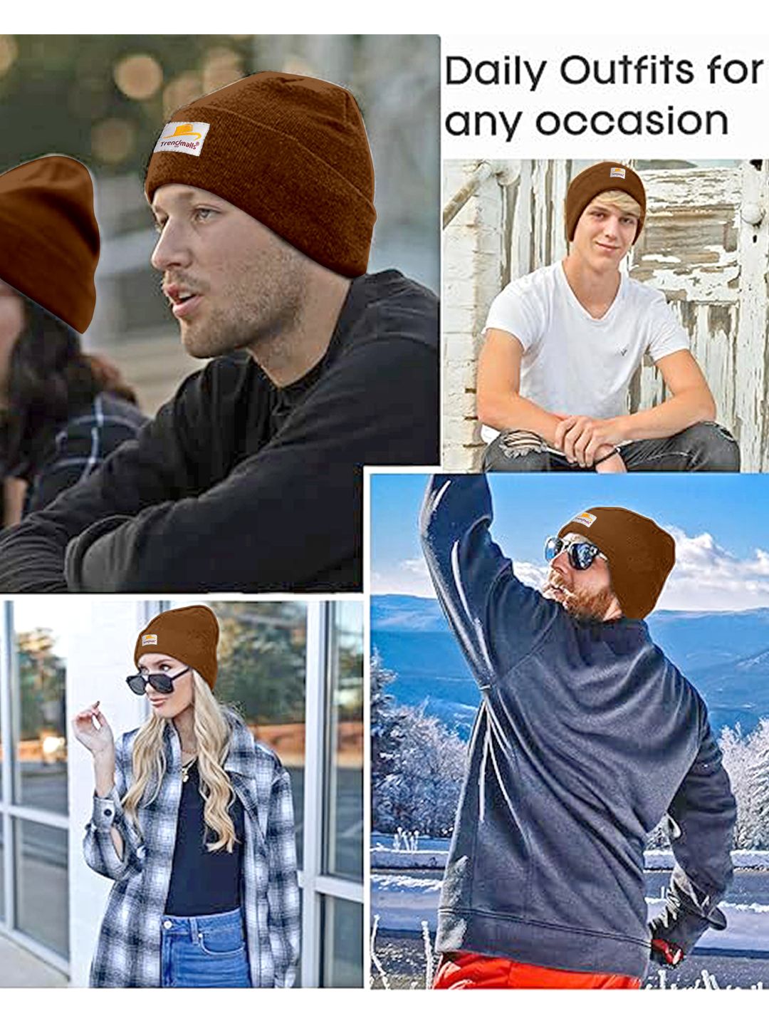 Mens/Women/Kids Cap Unisex Hat Knit Cuffed Beanie Cap for Men Stylish (Brown) Trendmallsin