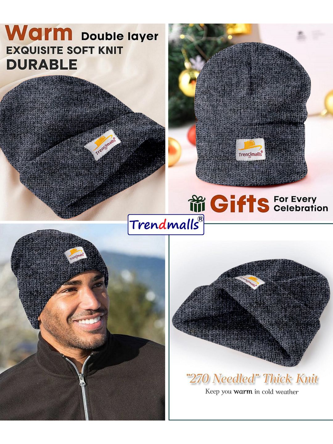 Mens/Women/Kids Cap Unisex Hat Knit Cuffed Beanie Cap for Men Stylish (Grey) Trendmallsin