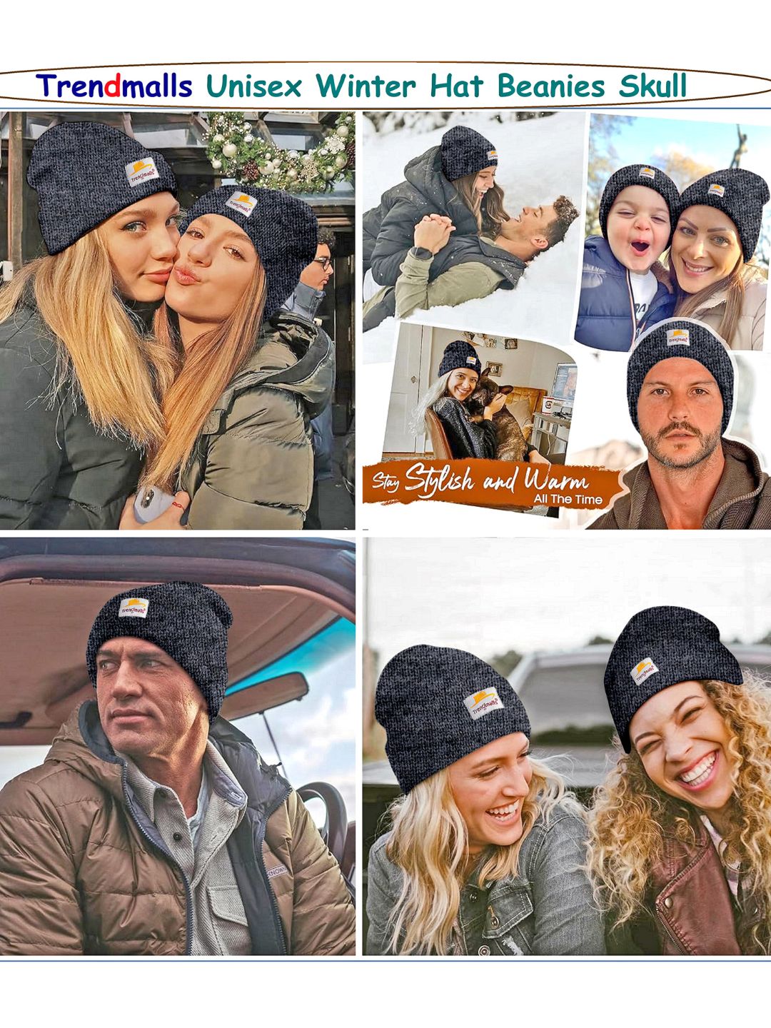 Mens/Women/Kids Cap Unisex Hat Knit Cuffed Beanie Cap for Men Stylish (Grey) Trendmallsin