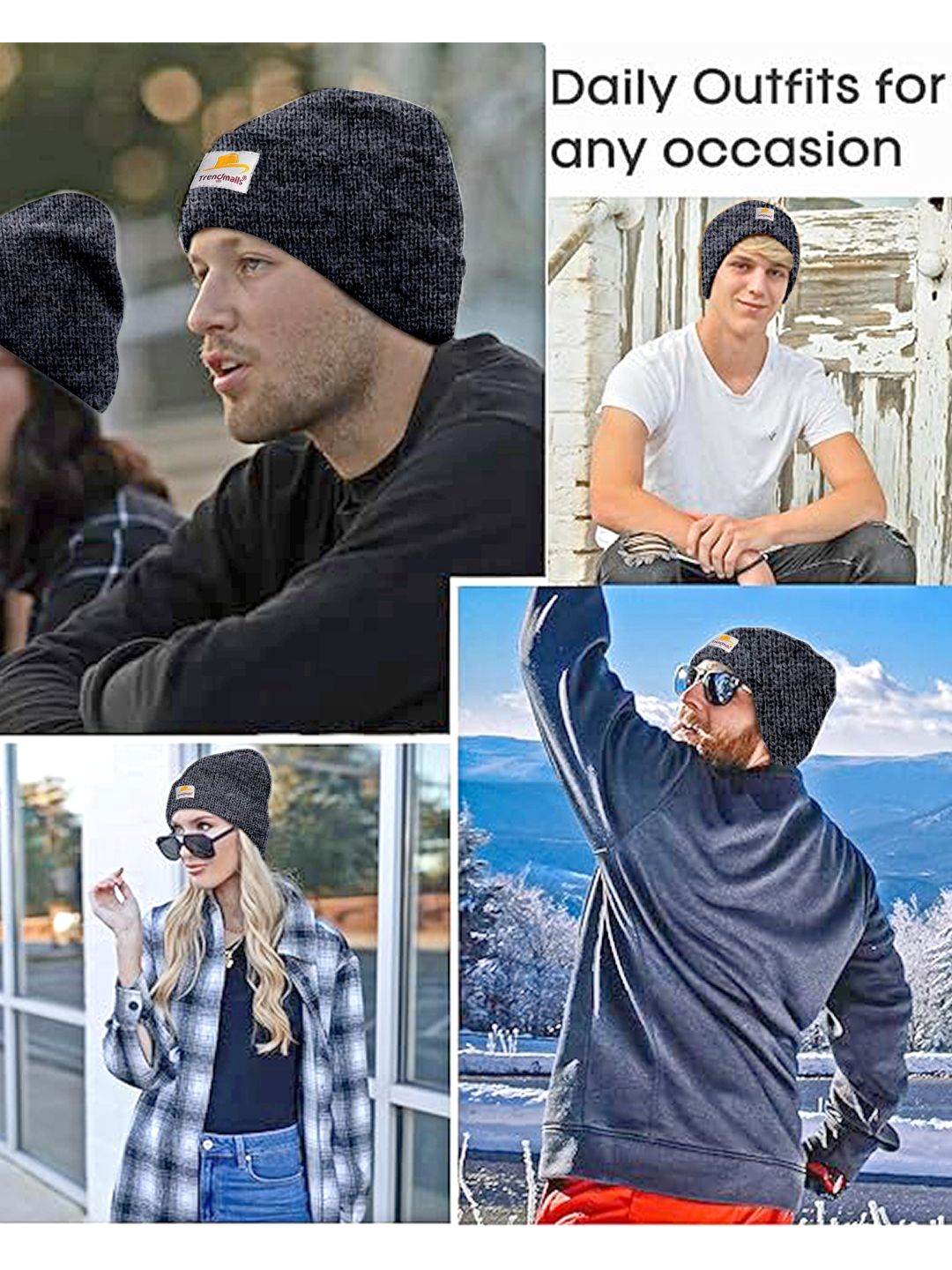 Mens/Women/Kids Cap Unisex Hat Knit Cuffed Beanie Cap for Men Stylish (Grey) Trendmallsin
