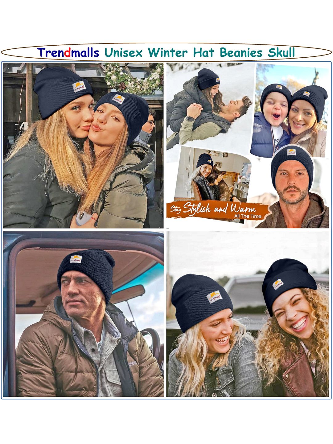 Mens/Women/Kids Cap Unisex Hat Knit Cuffed Beanie Cap for Men Stylish (Nevyblue) Trendmallsin