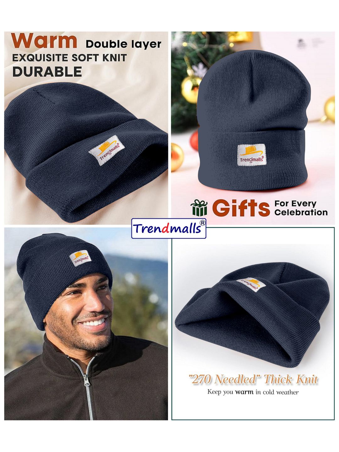 Mens/Women/Kids Cap Unisex Hat Knit Cuffed Beanie Cap for Men Stylish (Nevyblue) Trendmallsin